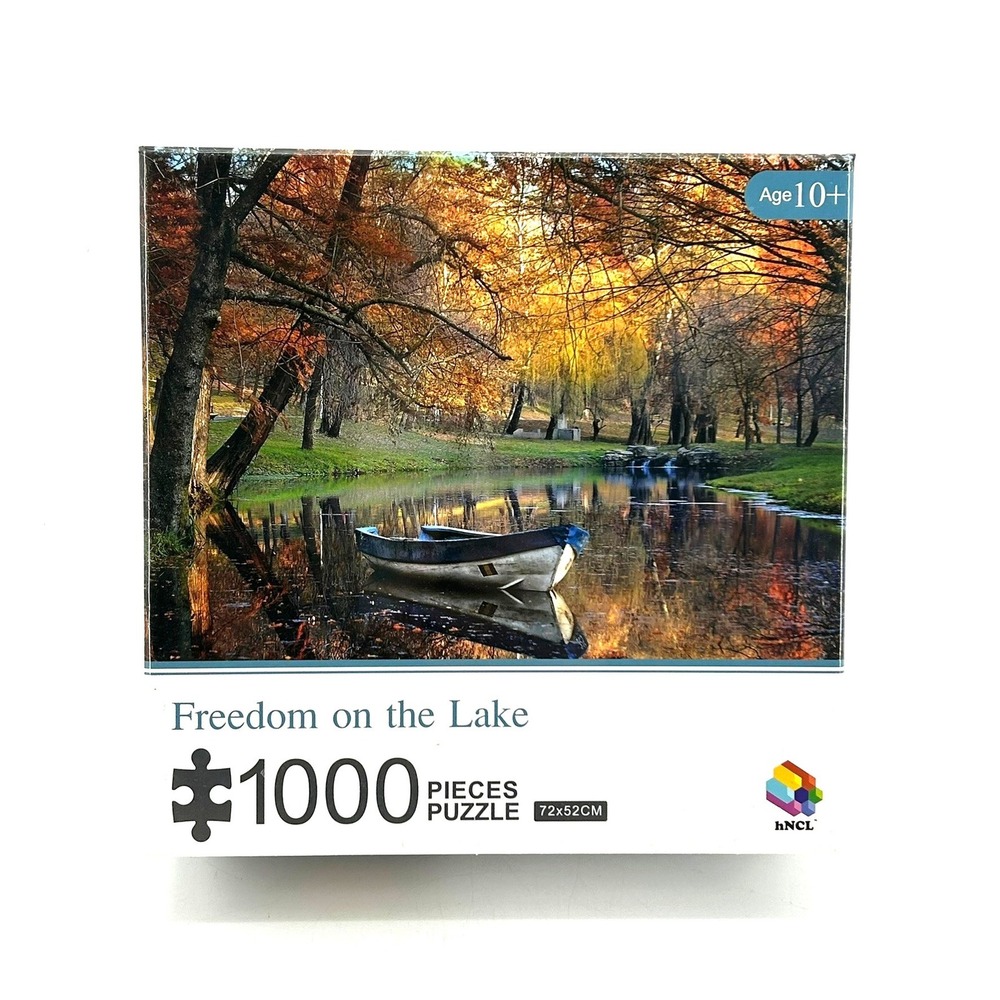 Freedom on the Lake 1000 Piece Jigsaw Puzzle Rowboat River Fall Leaves NewSealed